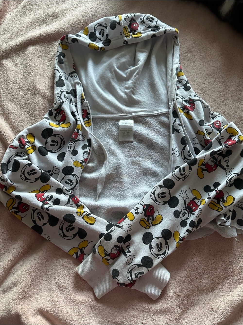 Mickey Mouse White Cropped Hoodie with Red & Yellow Accents (No zipper)